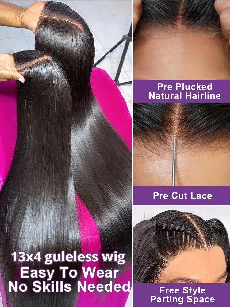 Pre Cut No Glue 13x4 Bone Straight Glueless Wig