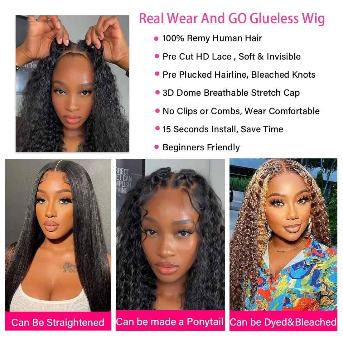 Deep Wave Glueless Wig Human Hair Ready To Wear